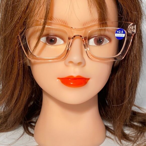 1069 Gretchen Reading Glasses 2.5 Square Clear Pink Frames Oversize NWT - Picture 1 of 10